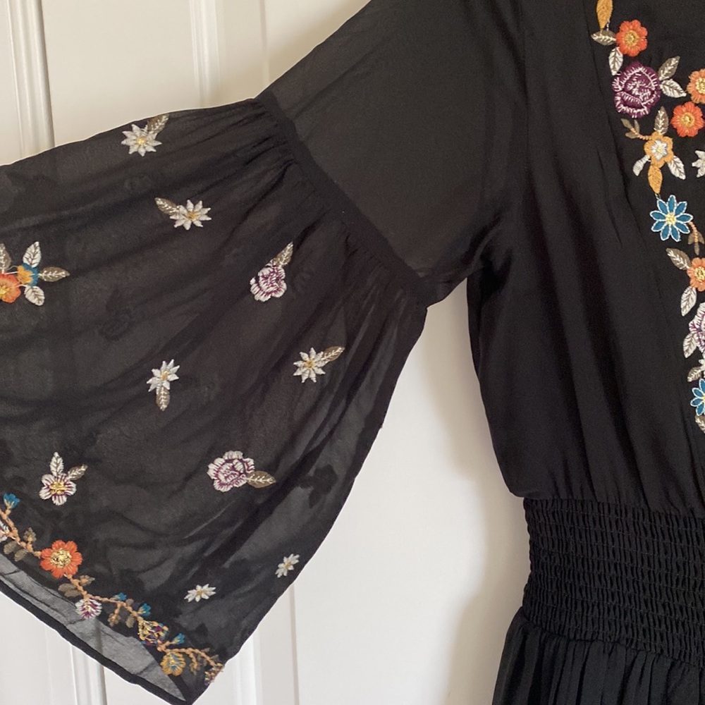 Anthropologie Black Floral Embroidered Midi Dress - Picture 3 of 7